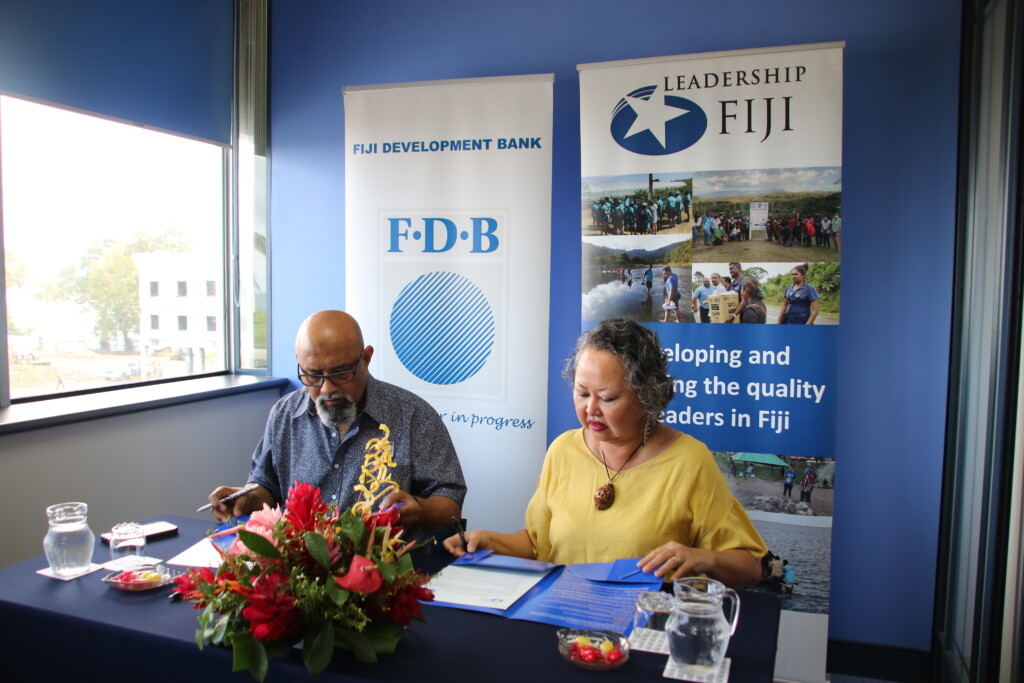 The Fiji Development Bank (FDB) today signed a Memorandum of Understanding (MoU) with Leadership Fiji to strengthen Leadership Fiji’s capacity to support and empower Fijian leaders through its various training programs